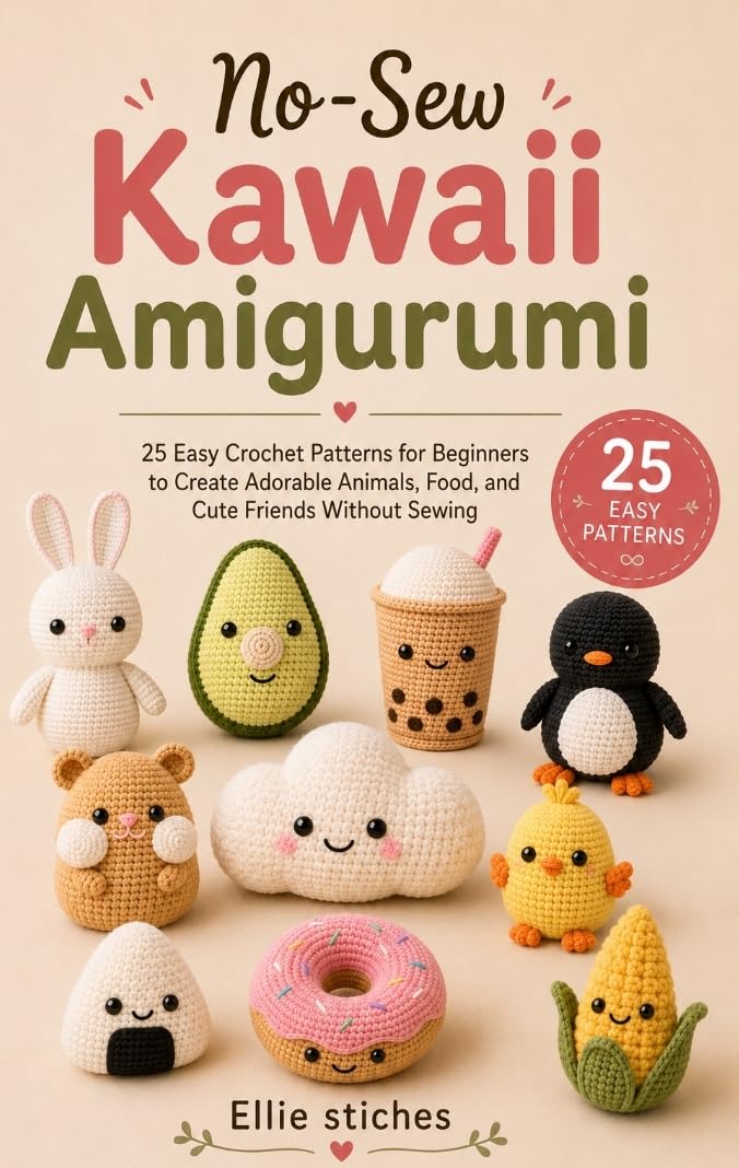 No-Sew Kawaii Amigurumi: 25 Easy Crochet Patterns for Beginners to Create Adorable Animals, Food, and Cute Friends Without Sewing by Ellie Stitches
