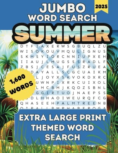 Jumbo Word Search - Summer: Extra Large Print Word Search for Adults | 8.5x11 | 80 Themed Puzzles | 1,600 Words to Find | Relaxing Summer Themed Word ... Big Word Search (Brainjoy Puzzles for Adults) by Happy Hive Publishing