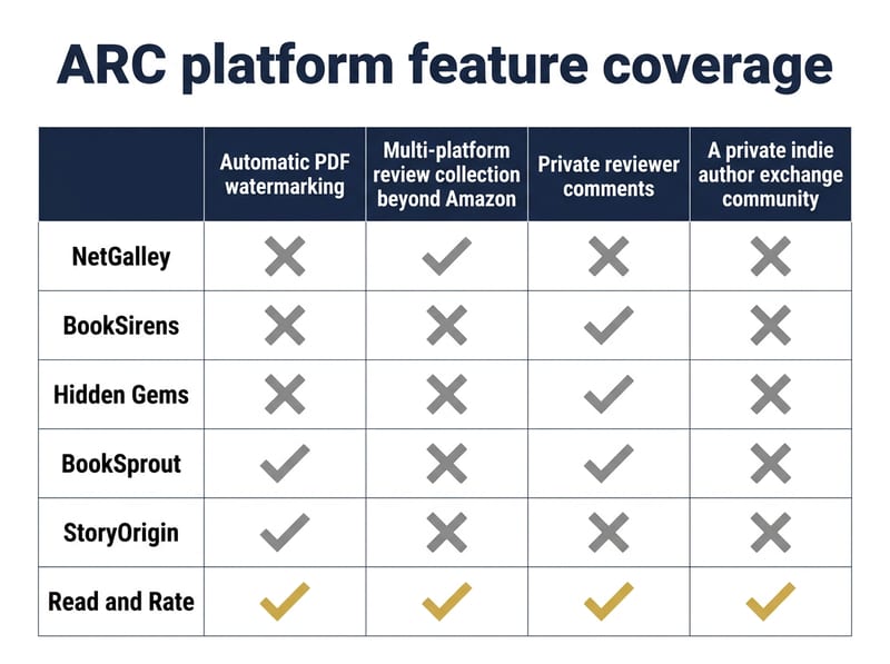 Column chart comparing average review completion rates: NetGalley 33 percent, BookSirens 75 percent, Hidden Gems 80 percent